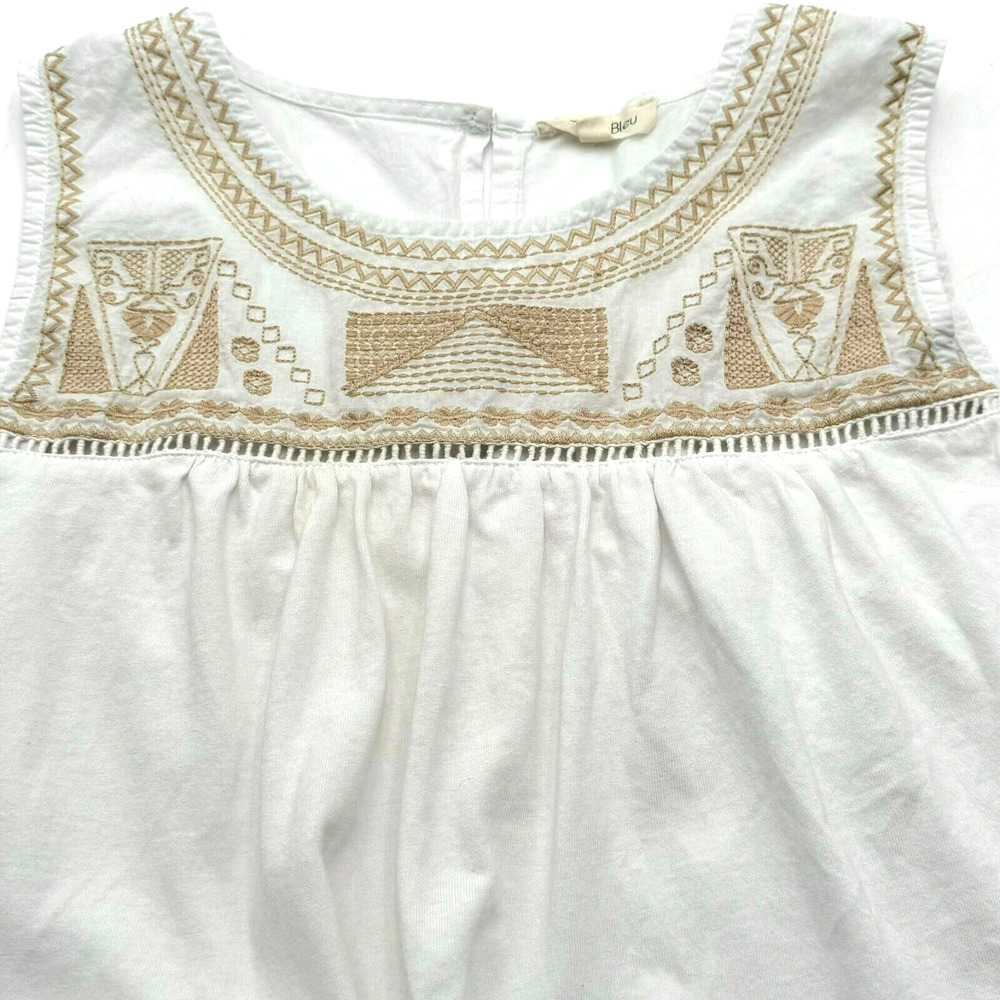 COTTON‎ BLEU Small White Embroidered Tunic Tank Top Boho Western Coastal Vintage